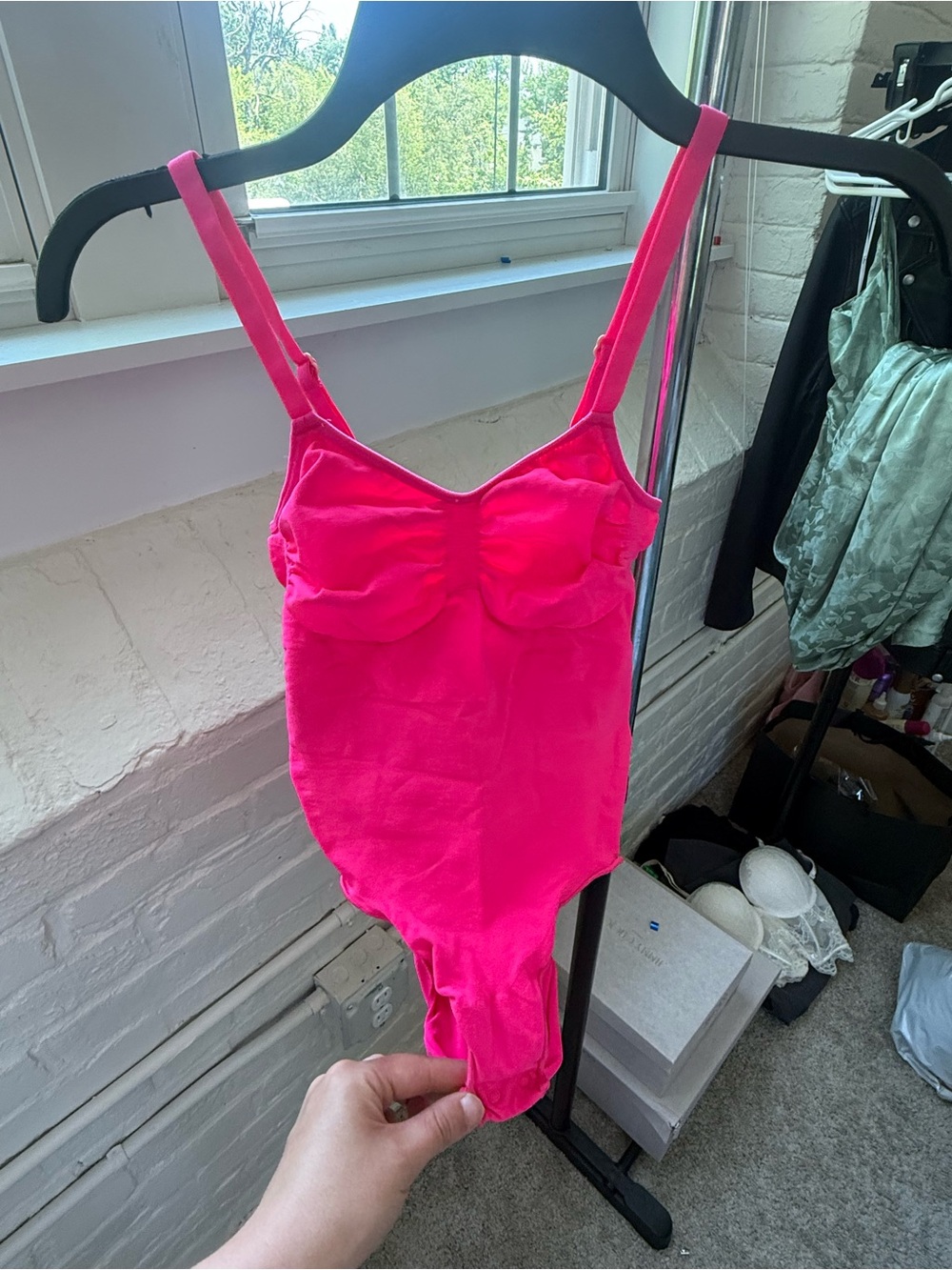 SKIMS Flamingo Hot Pink Seamless Adjustable-Strap Bodysuit -Valentine’s Day edit